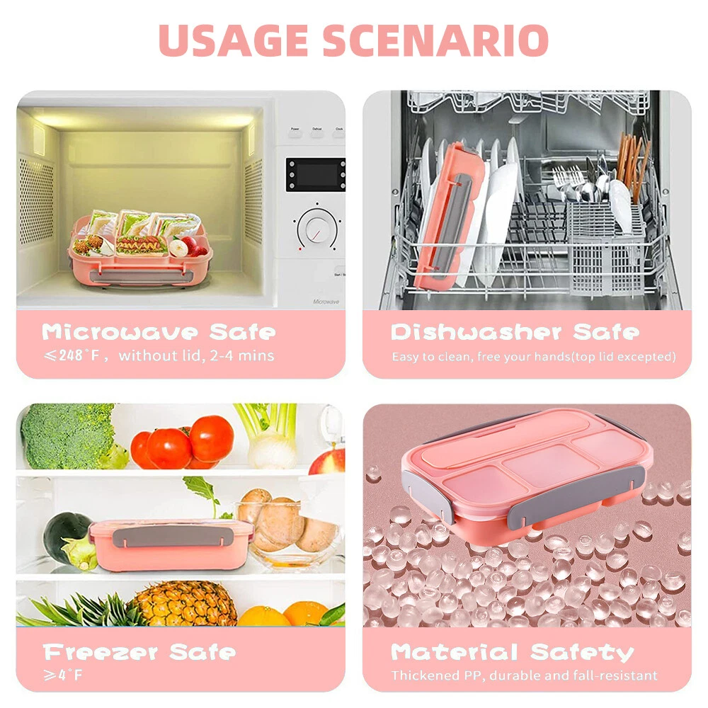 Bento Box Adult Lunch Box 4 Compartments Containers for Adults Kids with Utensil