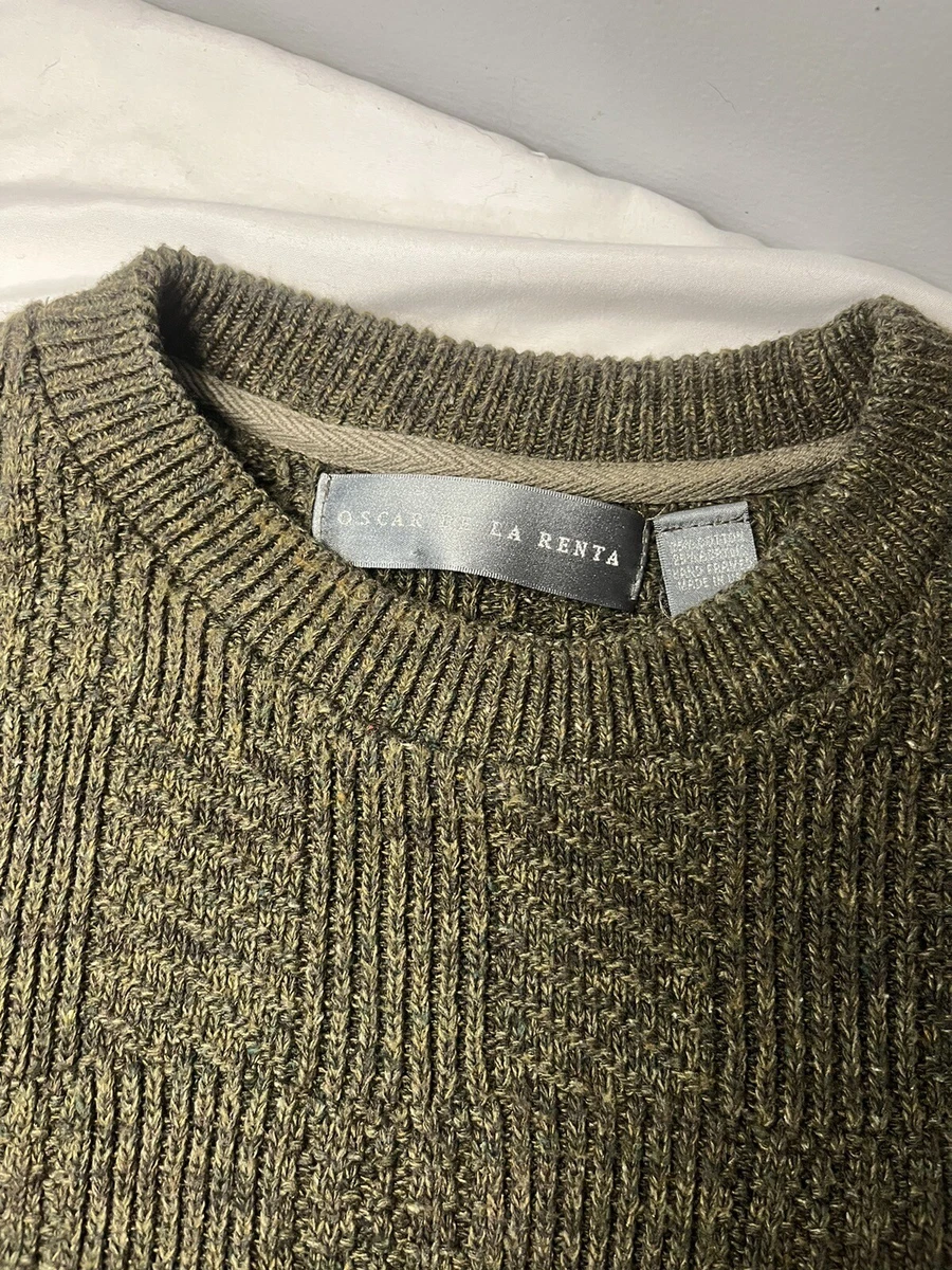 Vintage Oscar De La Renta Mens Sweater Size Large Military Green Shirt Crewneck