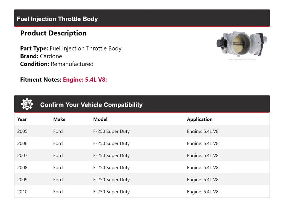 Corpo do acelerador Cardone para 2005-2010 Ford F-250 Super Duty 5.4L V8 injeção de combustível - Imagem 2 de 4