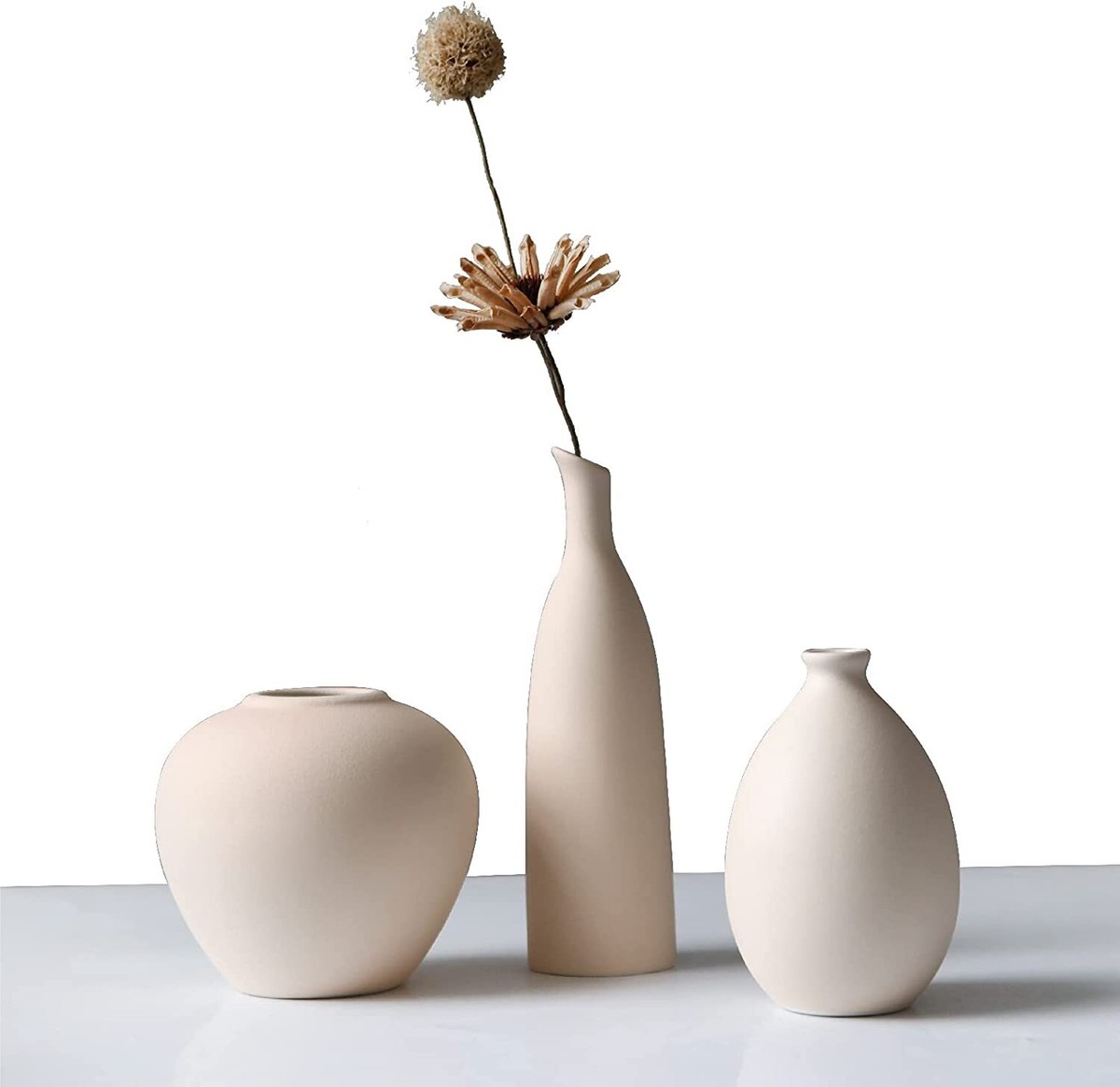 3er-Set Keramikvasen - Moderne Blumenvasen In Orange, Blau, Beige, Handgefertigt Für Minimalistische Deko