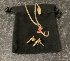 Preloved Disney Minnie Mouse Necklace  Earrings Costume Jewelry Set Letter  E  