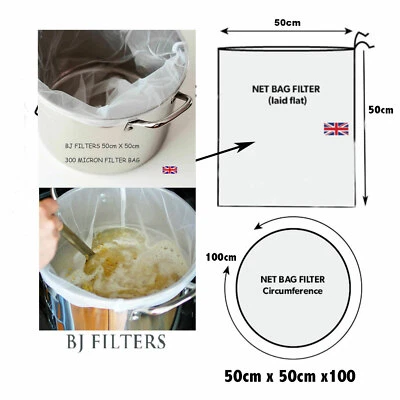 BJ FILTERS BREWING & WINE BIAB NET BAG=50cm X 50cm X 100 CIR = 300 MICRON-CORDED £8.50 F/P