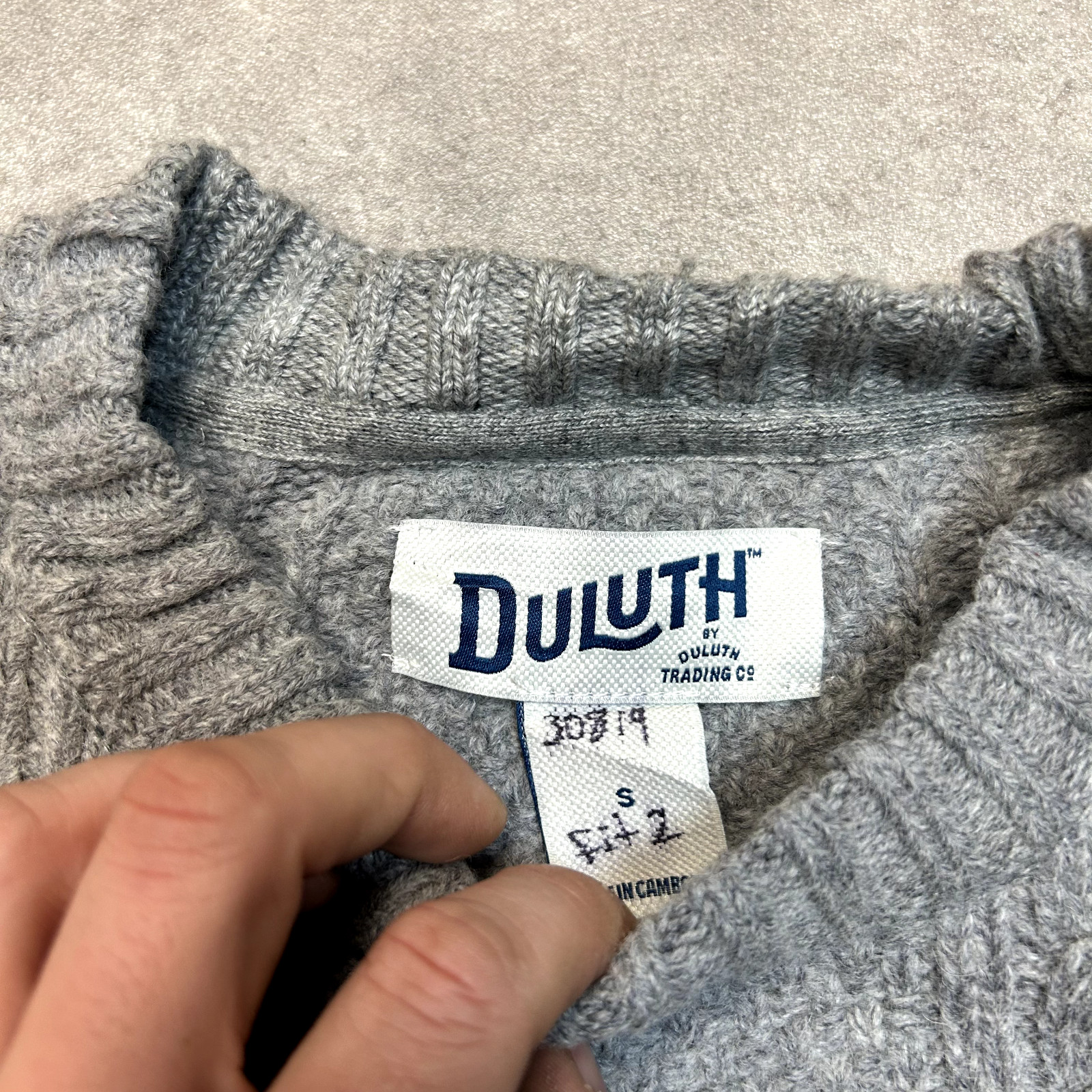 Duluth Knitted Jumper Mens Small Crew Neck Cable Knit Pullover Sweater, Grey image 6