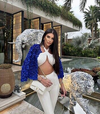 ZARA BLUE TEXTURED WEAVE KNIT CARDIGAN FLOWER PETAL JACKET ZARA BLUE TEXTURED WEAVE KNIT CARDIGAN FLOWER PETAL JACKET