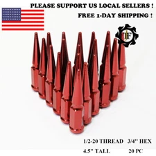 20PC+KEY FITS MUSTANG CONICAL SEAT 4.5'' SPIKE LUG NUT 1/2"-20 5X4.5 5X114.3 RED