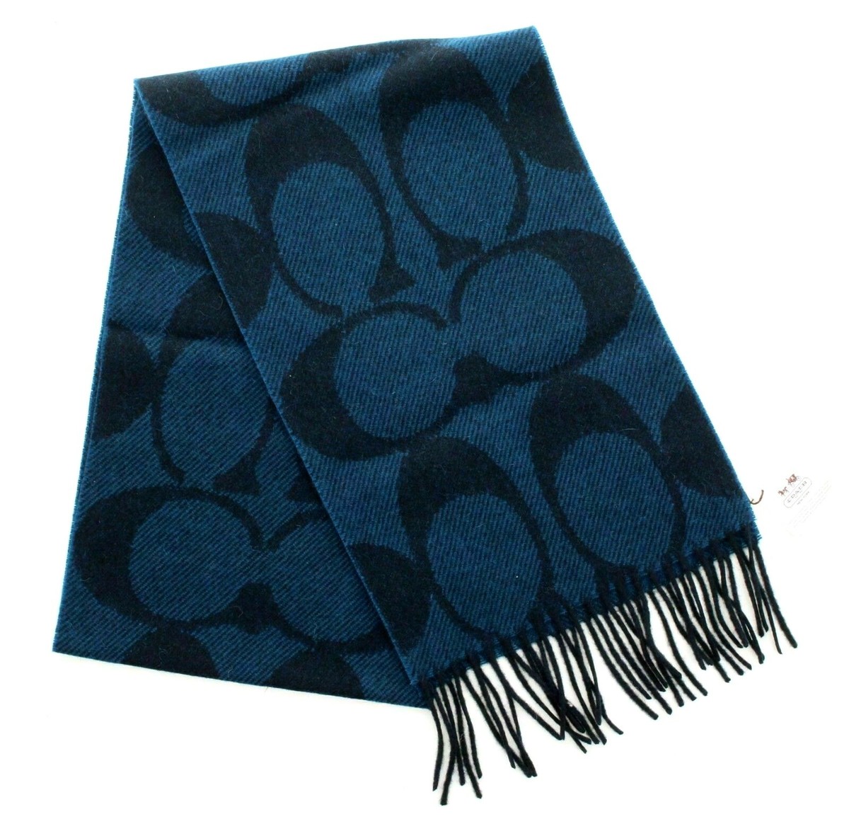 Coach Winter Scarf 82860 Signature Twill Fringe Two Tone Logo