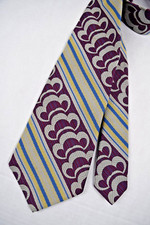Neck Tie VTG Don Loper 60s 70s Psychedelic Clock Work Purple Poly Tie 53.5 x 4.5