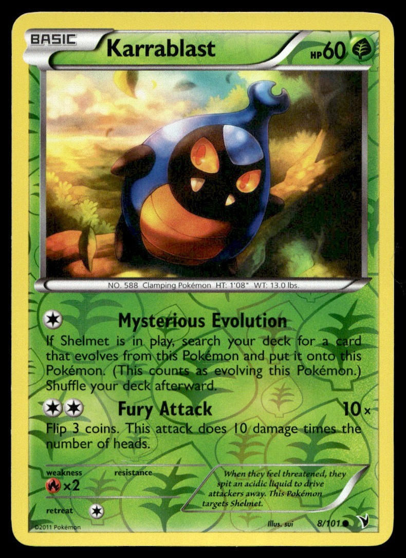 Karrablast 8/101 Pokemon Card Noble Victories Common Rev Holo 60 HP Near Mint R1