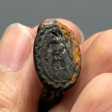 Very old ancient Roman bronze ring with engraving in good condition