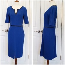 Nine West | Short Sleeve Sheath Dress | Royal Blue with Black Piping | Size 4
