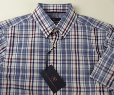HSM Hart Schaffner Marx SS 100 Cotton Plaid Shirt 89.50 NWT Button Down Collar