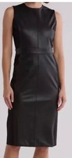 Spanx Leather-Like Sleeveless Sheath Dress Luxe Black 20393R NWT $228 Size M