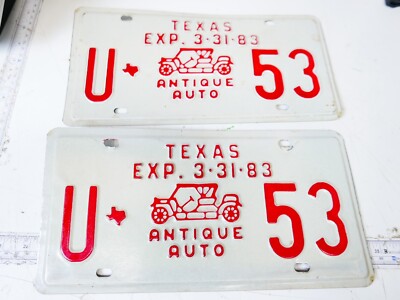 Lot of 2 TEXAS "ANTIQUE AUTO" LICENSE PLATE U 53) 03-31-83 EXPERATION