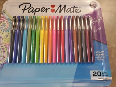 Paper Mate Flair Medium Point Guard Felt Tip Pens No Bleed Assorted Colors 20 Pk