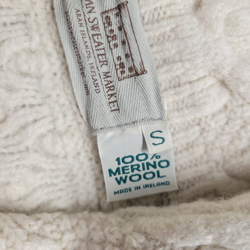Cárdigan Aran Crafts Ireland 100 % lana merino cremallera completa para mujer talla pequeña marfil” Foto 4 de 4