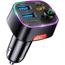48W Bluetooth FM Transmitter Car Adapter  Fast Charging  Ambient Light Control
