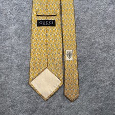 Gucci Silk Tie Mens Gold Stirrup Repeating Pattern Made in Italy VGC