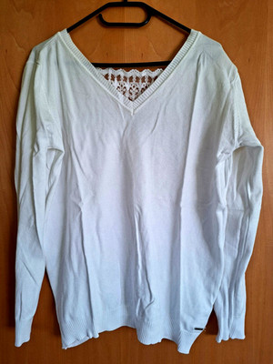 Pullover weiß, Laura Scott, Gr. 44, langarm, Spitzeneinsatz, top Zustand
