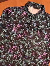 Sunday Swagger Polo XL Neon Bamboo Black Stretch Golf Shirt Tropical Print