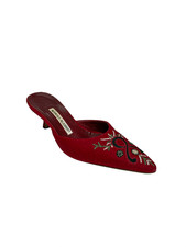 Manolo Blahnik Vintage Embroidered Floral Red Felt Heeled Mules EU 36.5 US 5.5