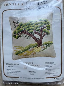 Vintage Bucilla Ming Tree #8684 Crewel Embroidery Pillow Kit Sealed NOS 16”
