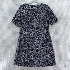 Tommy Hilfiger Dress Womens 14 Blue Floral V-neck Puff Short Sleeve Knee Length