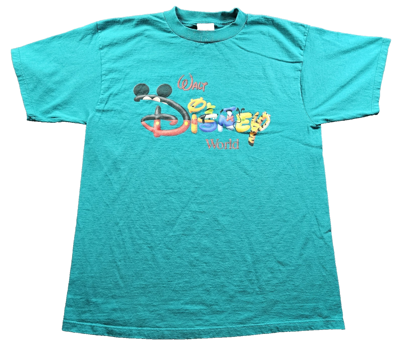 Vintage 90s Walt Disney World Blue Teal Made In USA Graphic T-Shirt Size XL
