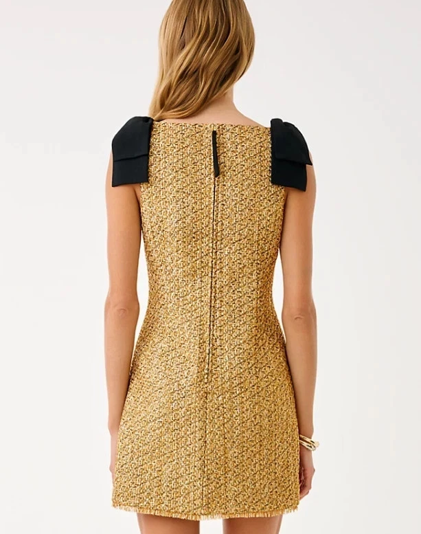 NWT Lilly Pulitzer Cora Skirted Shift Romper in Gold Metallic Boucle , Size !! - Image 3 of 4