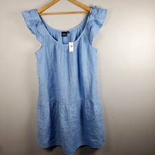 GAP Ruffle Shoulder Drop Waist Shift Women's Dress Sz XL- Light Blue/Silver
