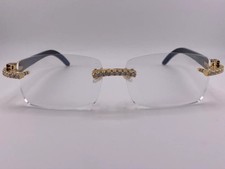 Men's Rimless Moissanite Eyeglasses Gold Rhinestone Designer Clear Lens Frame