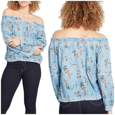 ModCloth NWT Magazine Breeze By Off-Shoulder Blouse Floral Tassel Tie Size XL