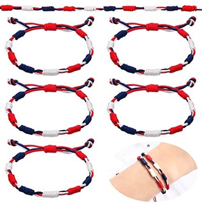 Sureio 6 Pcs 4th of July Bracelet Red White Blue Bracelet USA American Flag