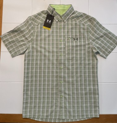Under Armour UA Fitted UPF 30  Green  Plaid Short Sleeve Shirt -small NWT