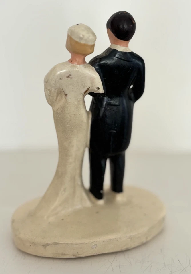 Vintage MCM 1950 40s Coast California Chalkware Bride Groom Wedding Cake Topper - Image 2 of 4