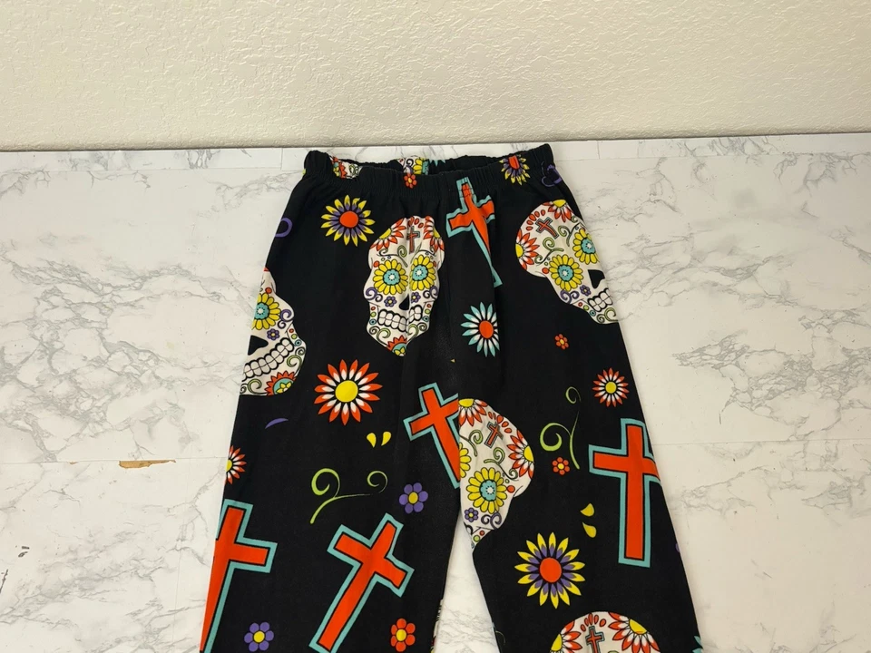 Leggings negros con calavera y cruces para mujer S/M cintura elástica pantalones B2 Foto 2 de 4