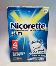 Nicorette Gum, 4 mg Each, WHITE ICE MINT, 100 Pieces EXP 02/26