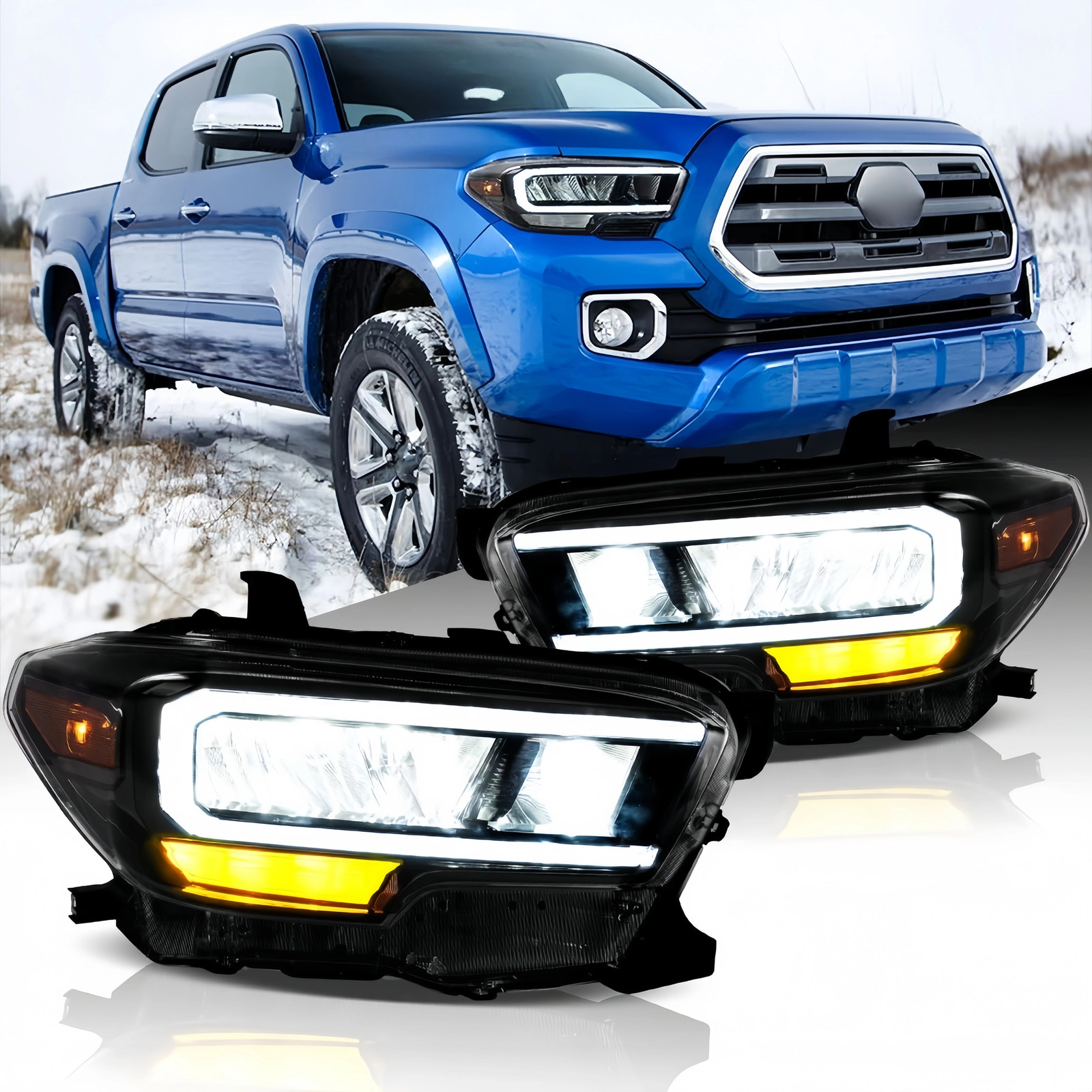VLAND Full LED Headlights For Toyota Tacoma 2016-2022 LED DRL Assembly Pair