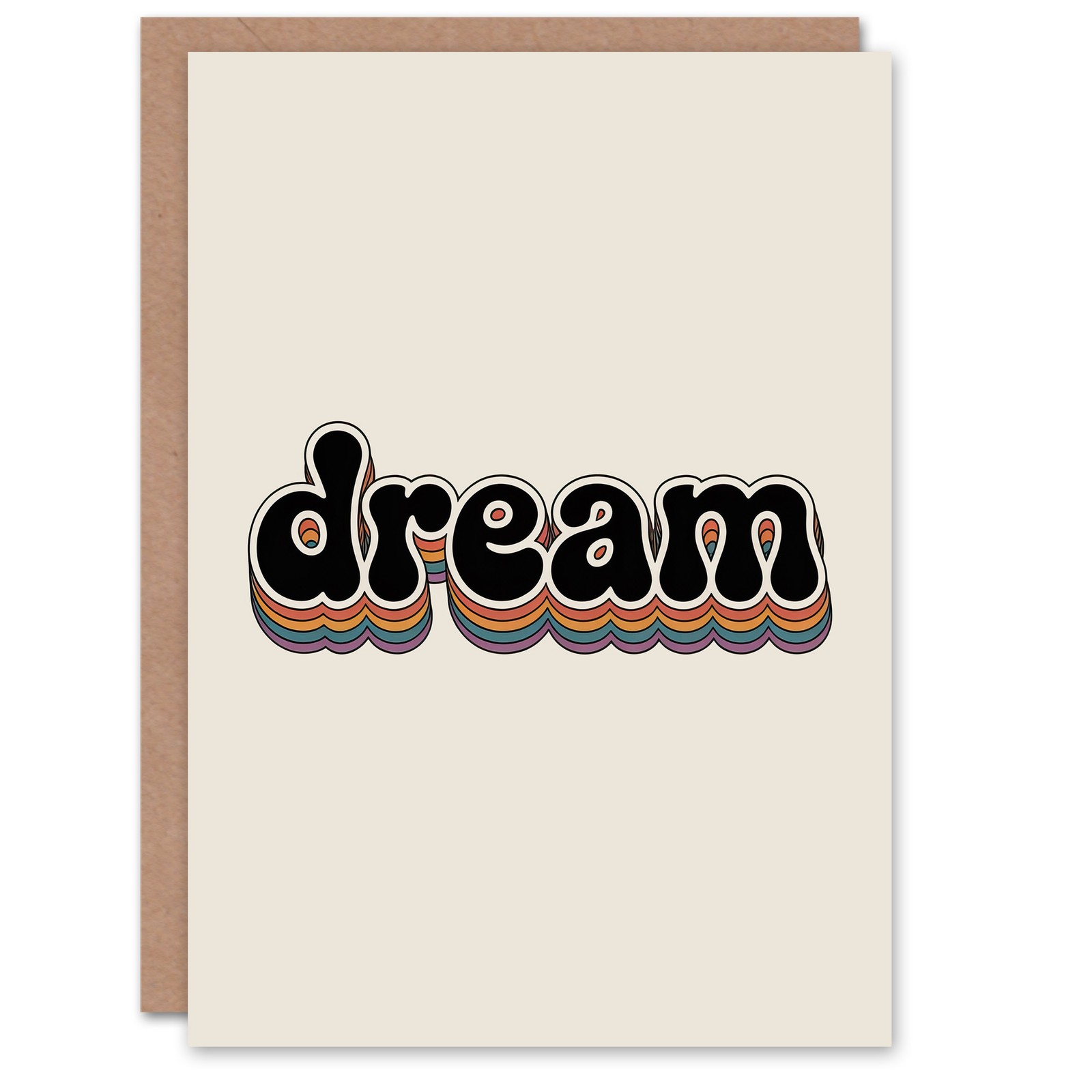Dream Colourful Retro Rainbow Font Typography Birthday Greeting Card