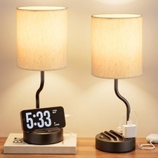 Bedside Lamps for Bedroom Set of 2-18" Table Lamp for Nightstand Cream Black