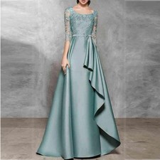 Simple Satin Mother of the Bride Dress O Neck 3/4 Sleeves A-Line Wedding Party