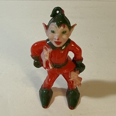Vintage 1950's ROSBRO ROSEN Plastic Elf Santa Helper with Toys Pixie Ornament