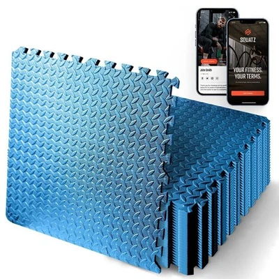 SQUATZ 25 pcs. Thick Puzzle Exercise Mat, EVA Foam Interlocking Tiles (Blue)