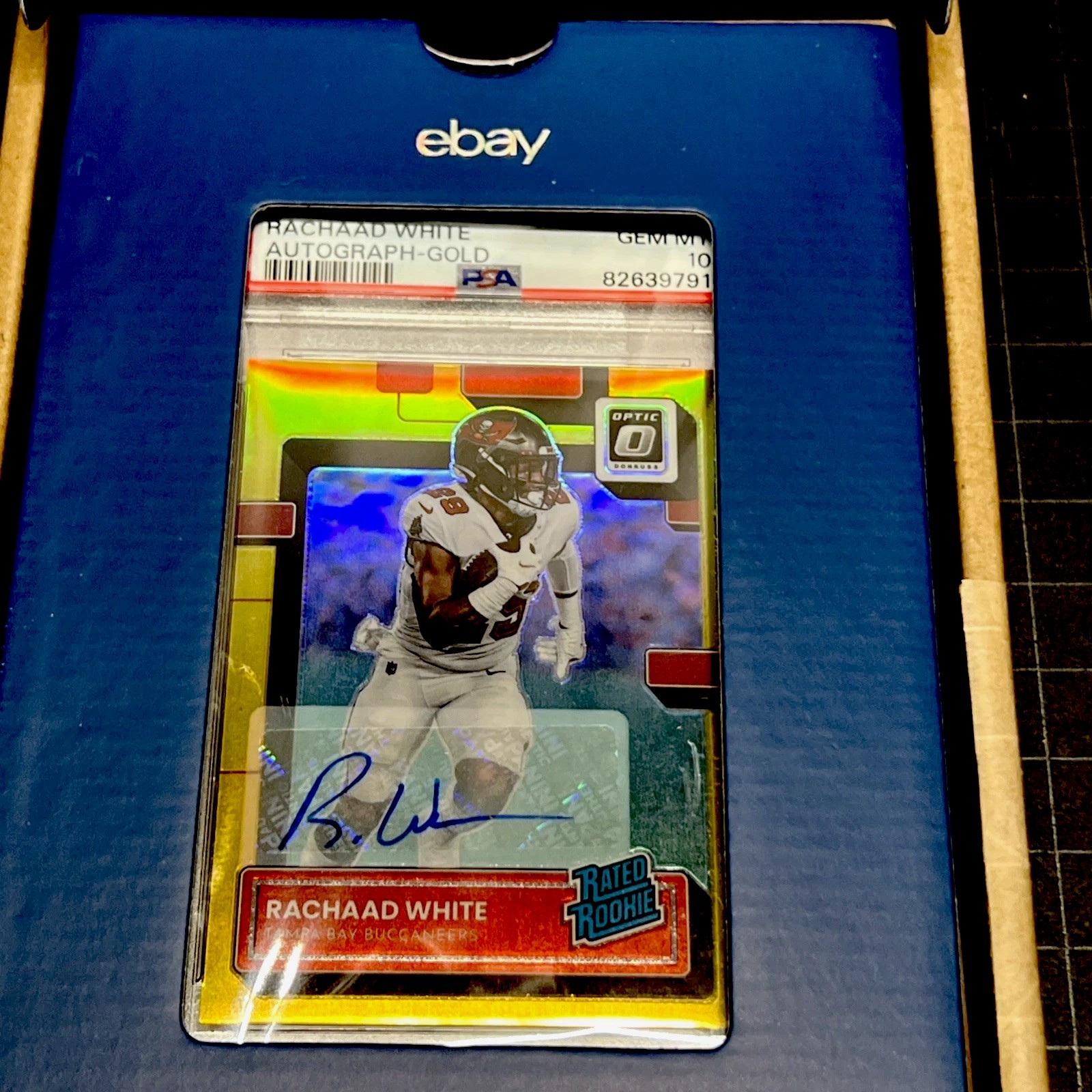 Rachaad White Panini Donruss 2022 Rookie Auto Gold Prizm 6/10 PSA 10 Pop 1 view 7