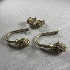 Pair of Wall Mounted Silver Toned Acorn Curtain Tie Backs Holders Home Decor