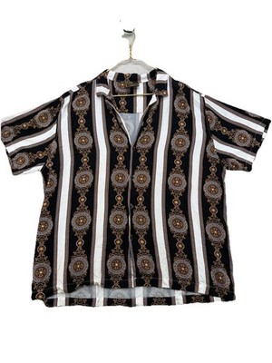 Casa Moda Shirt Men's 3XL Black Baroque Stripe Short Sleeve Button Up Rayon