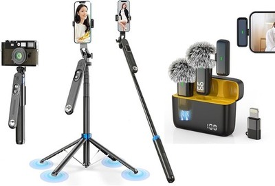 Content Creator Kit: 71'' Tripod w/Bluetooth Remote & USB-C Wireless Lav Mics+71''