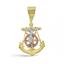 Anchor Jesus Crucifix Cross Mens Pendant 10k Tri Color Gold Charm 1.2 inch