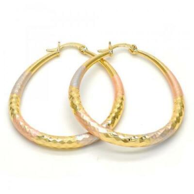 Classy Medium Tri Tone Oval Hoop Earrings 14k Gold Layered (50mm x 4mm)