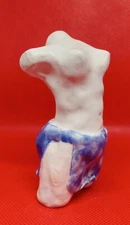 "Blemished Blue Skirt"-Clay sculpture, signed, hand made and glazed; very cute.