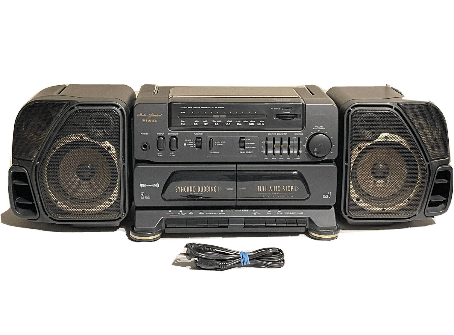 Vintage 90s Fisher PH-W3000 Surround Sound Boombox AM/FM Cassette Dubbing Tested